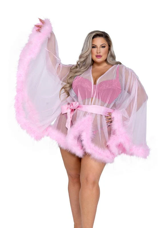 Pink Mesh Hollywood Glam Luxury Mini Robe Lingerie - Image 6