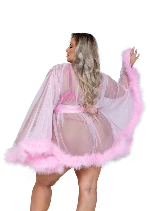 Pink Mesh Hollywood Glam Luxury Mini Robe Lingerie - Image 7