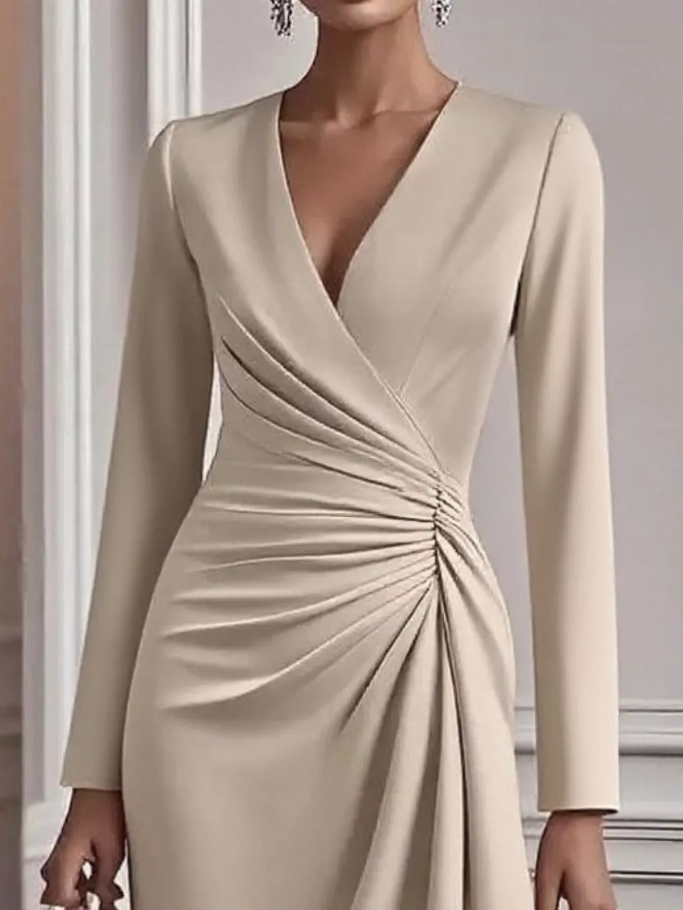 Pink Ruched Surplice Long Sleeve Dress (Also Plus Size) - Image 5