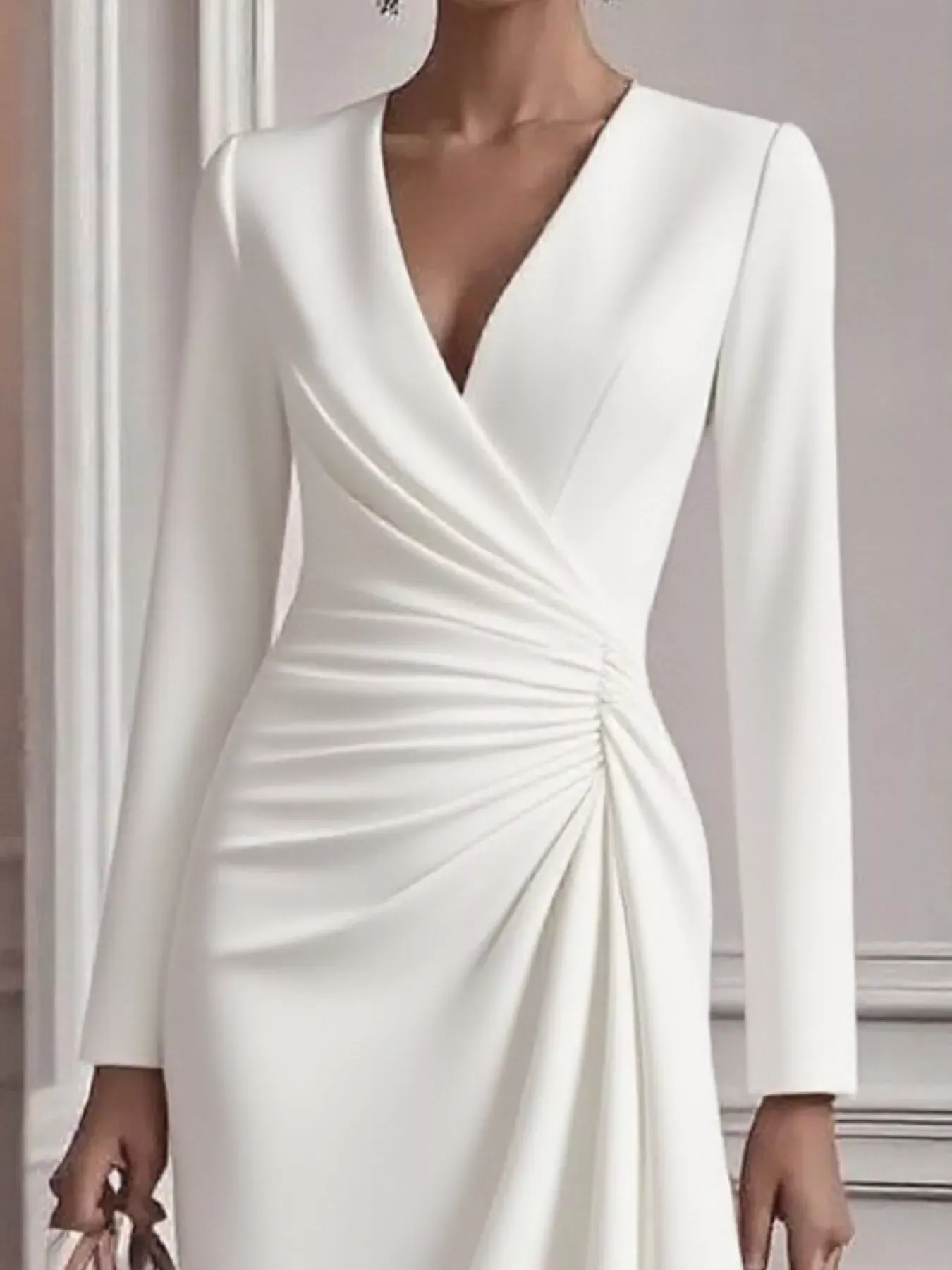 Pink Ruched Surplice Long Sleeve Dress (Also Plus Size) - Image 8