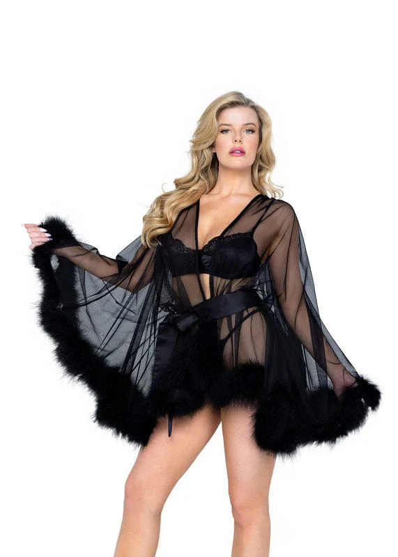 Plus Size Black Mesh Hollywood Glam Luxury Mini Robe Lingerie (Pink Also Available) - Image 5