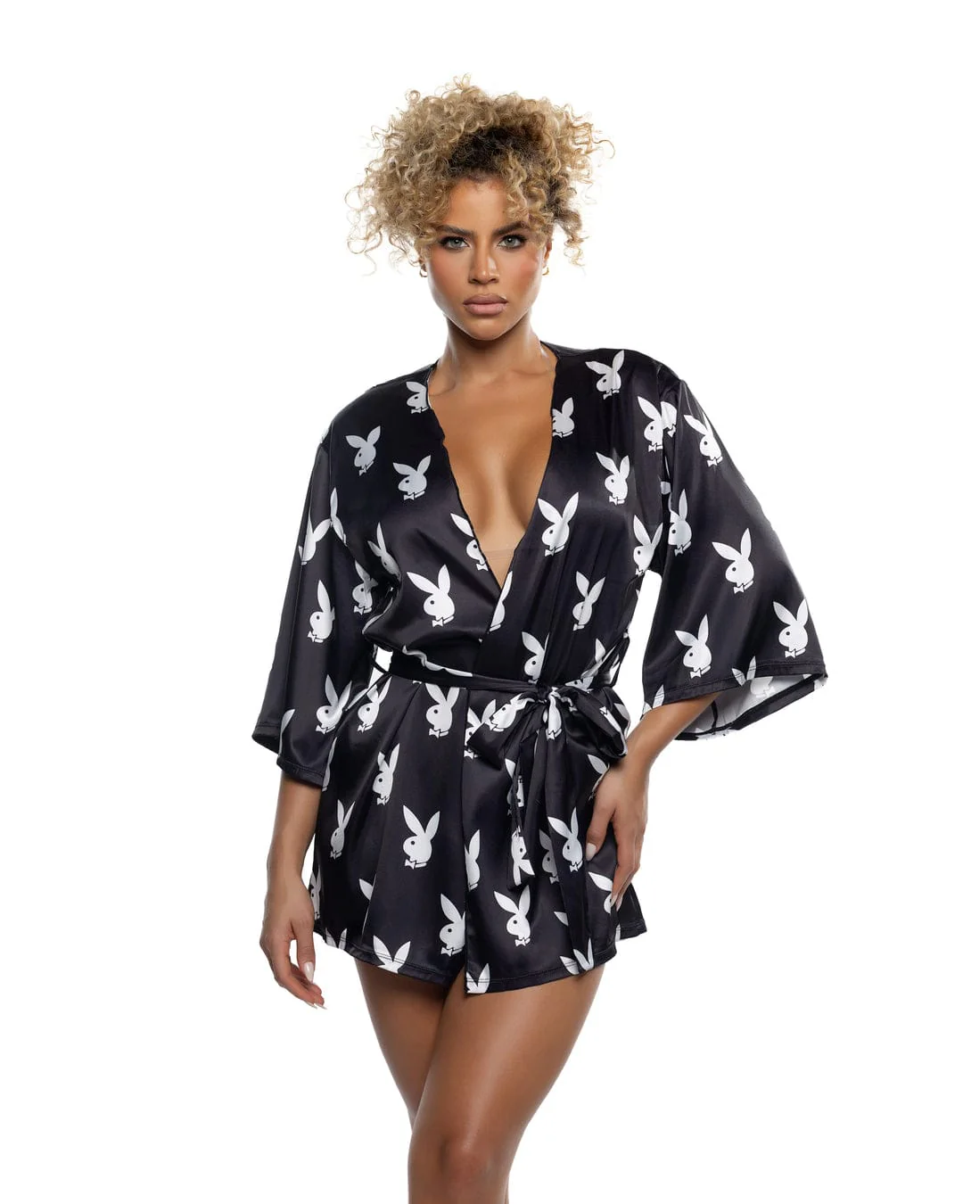 Black Playboy Bunny Chill Bell Sleeve Robe Lounge Lingerie (Plus Size Available) - Image 9