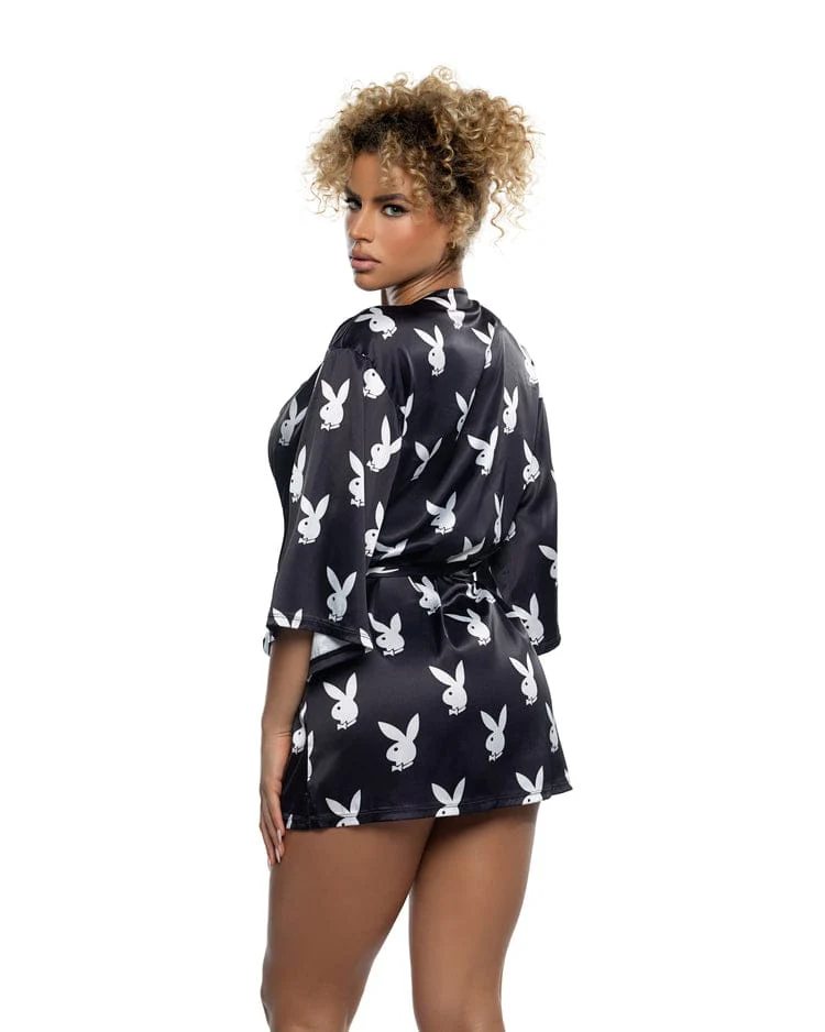 Black Playboy Bunny Chill Bell Sleeve Robe Lounge Lingerie (Plus Size Available) - Image 10