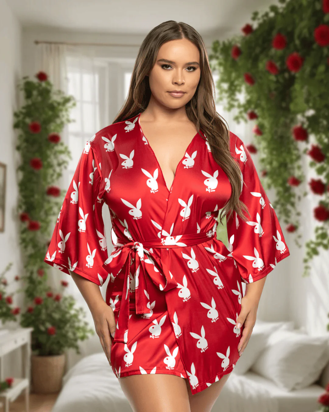 Black Playboy Bunny Chill Bell Sleeve Robe Lounge Lingerie (Plus Size Available) - Image 7