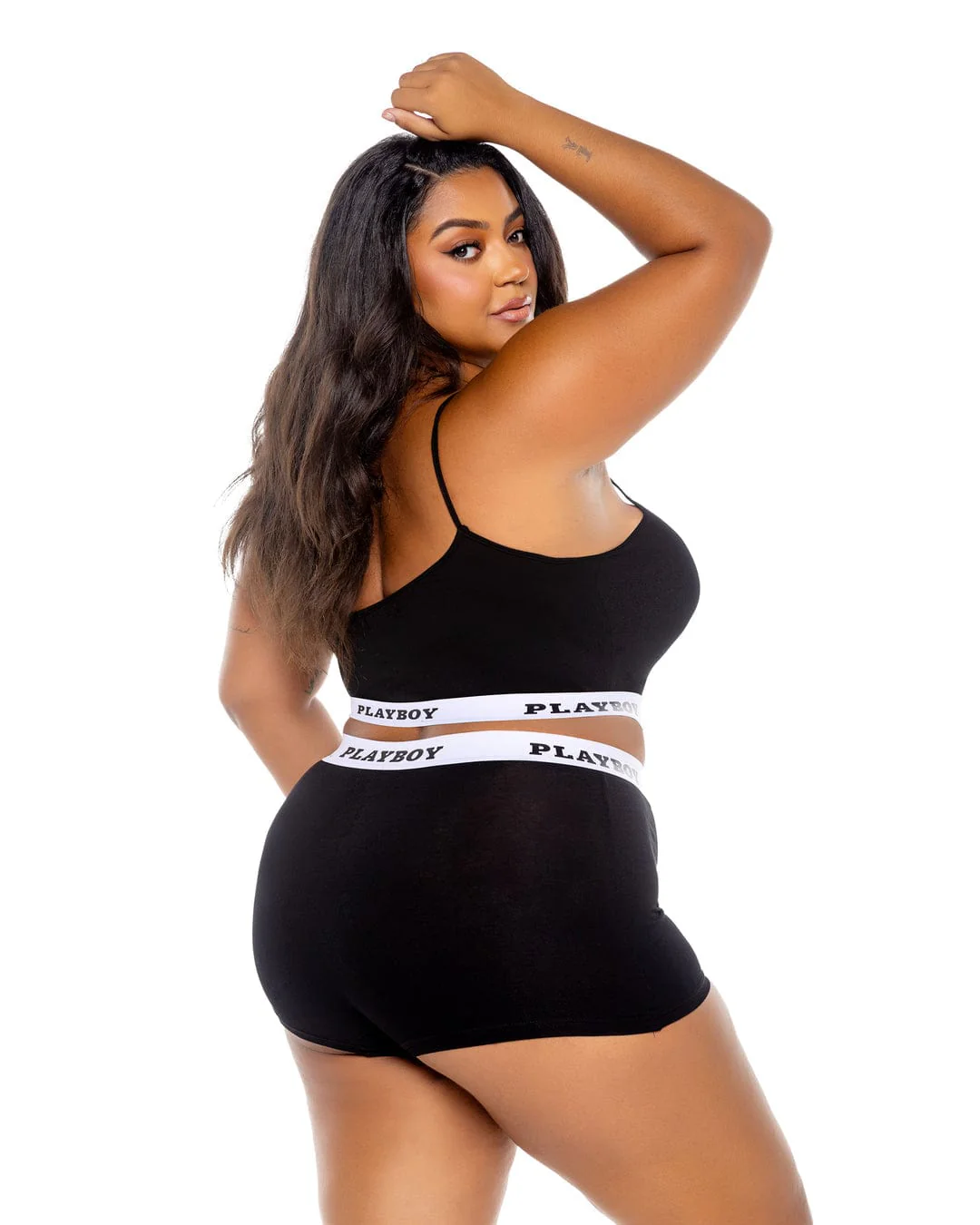 Black Playboy Bunny Sport Bralette & High Waisted Short Lounge Lingerie (Plus size Available) - Image 6