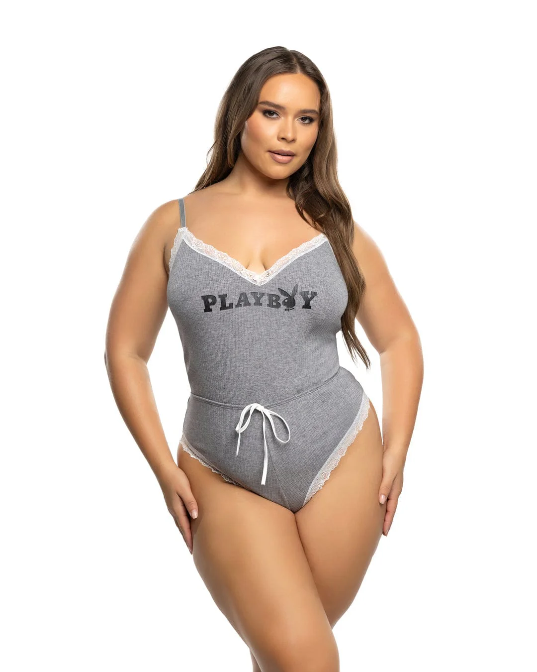 Black Playboy Bunny Comfy Modal Knit Lace Cheeky Romper Lounge Lingerie (Plus Size Available) - Image 7