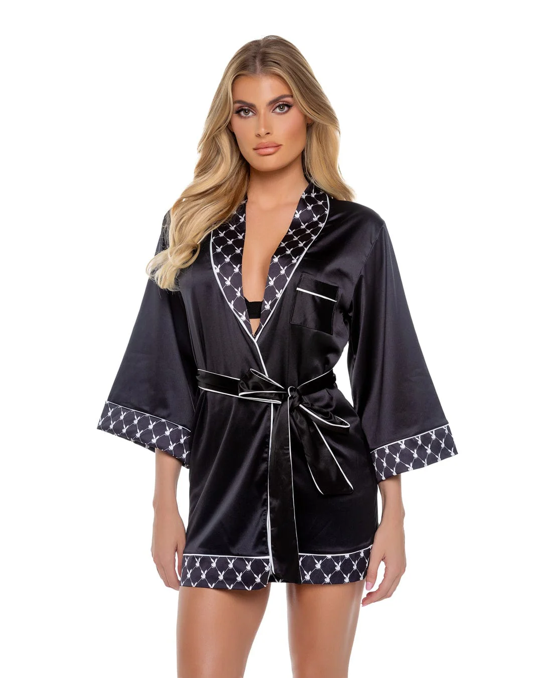 Playboy Bunny Black Smoke Lounge Robe Lingerie (Plus Size Available) - Image 3