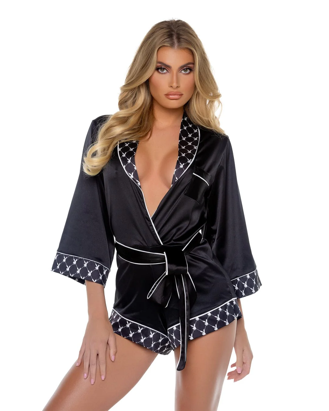 Playboy Bunny Black Smoke Lounge Romper Lingerie (Plus Size Available)