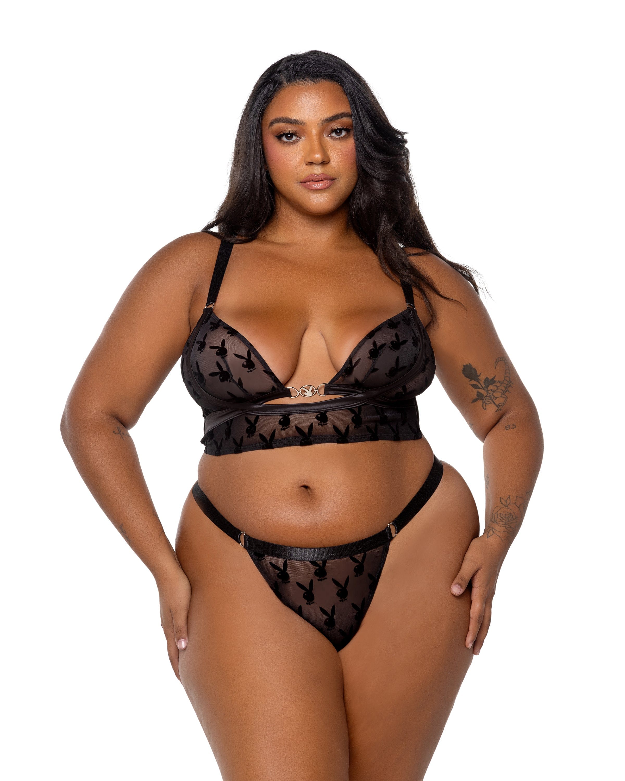 Playboy Bunny Charm Black Sheer Bralette & Thong Panty Lingerie - Image 3