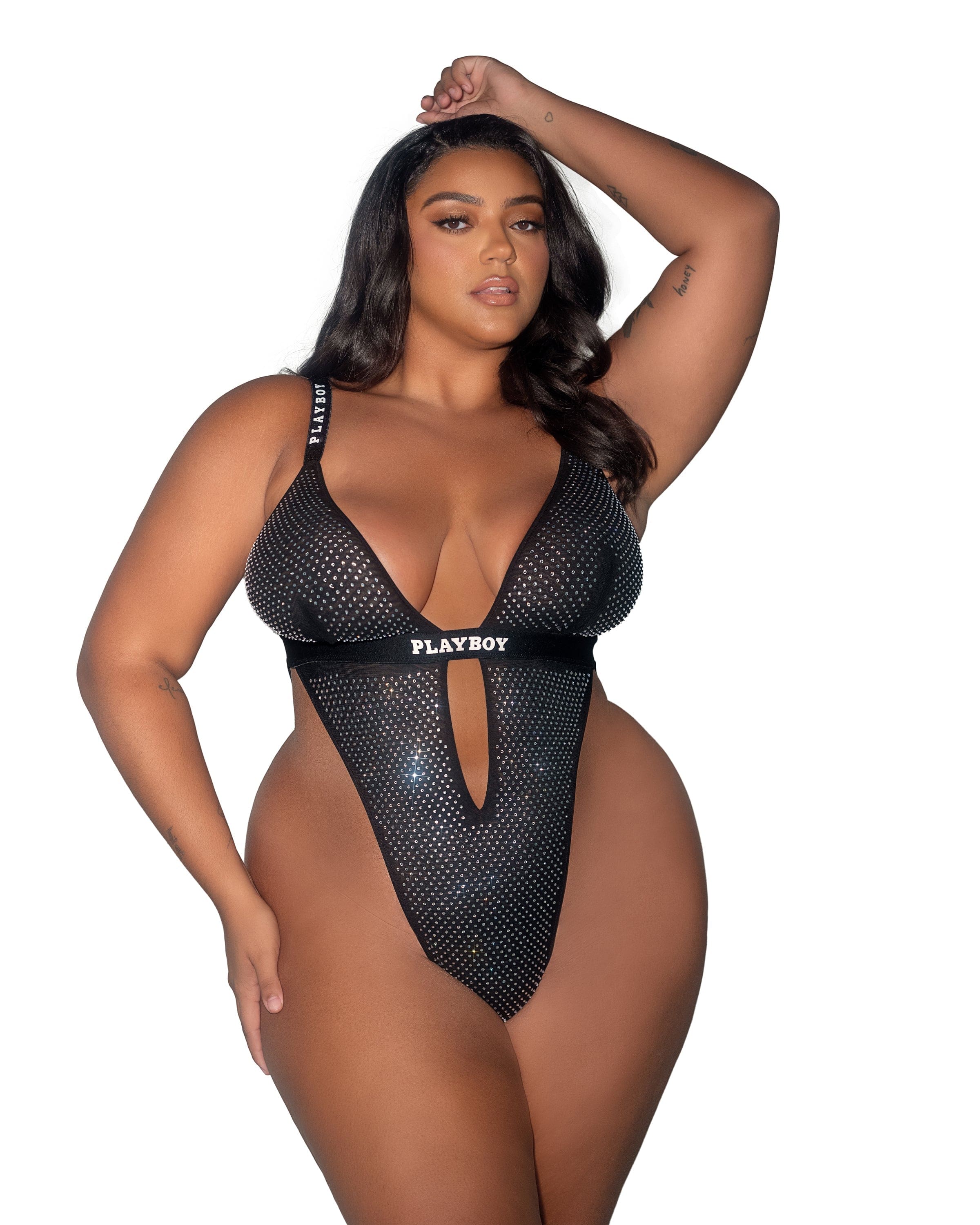 Playboy Disco Fever Rhinestone Black Thong Teddy Lingerie - Image 3