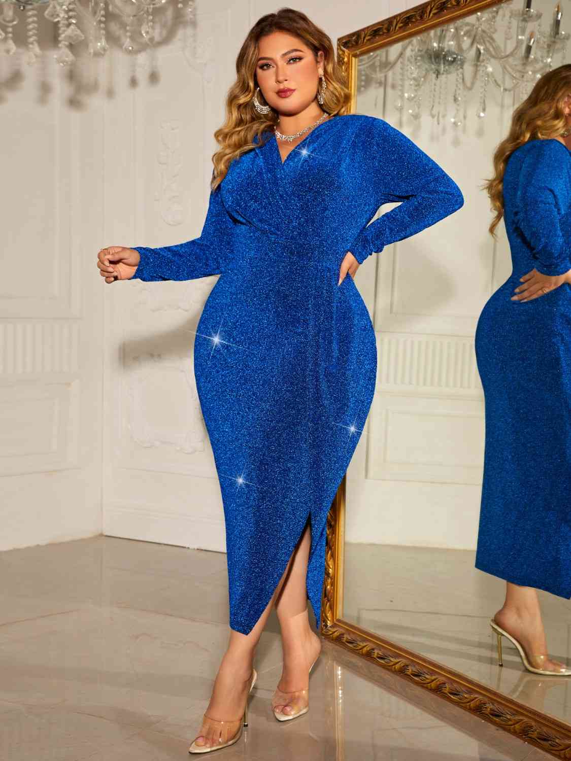 Plus Size Surplice Neck Slit Dress - Image 5