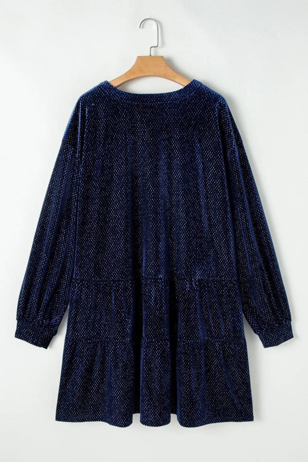 Plus Size Dark Navy Velvet Button Long Sleeve Midi Dress - Image 7