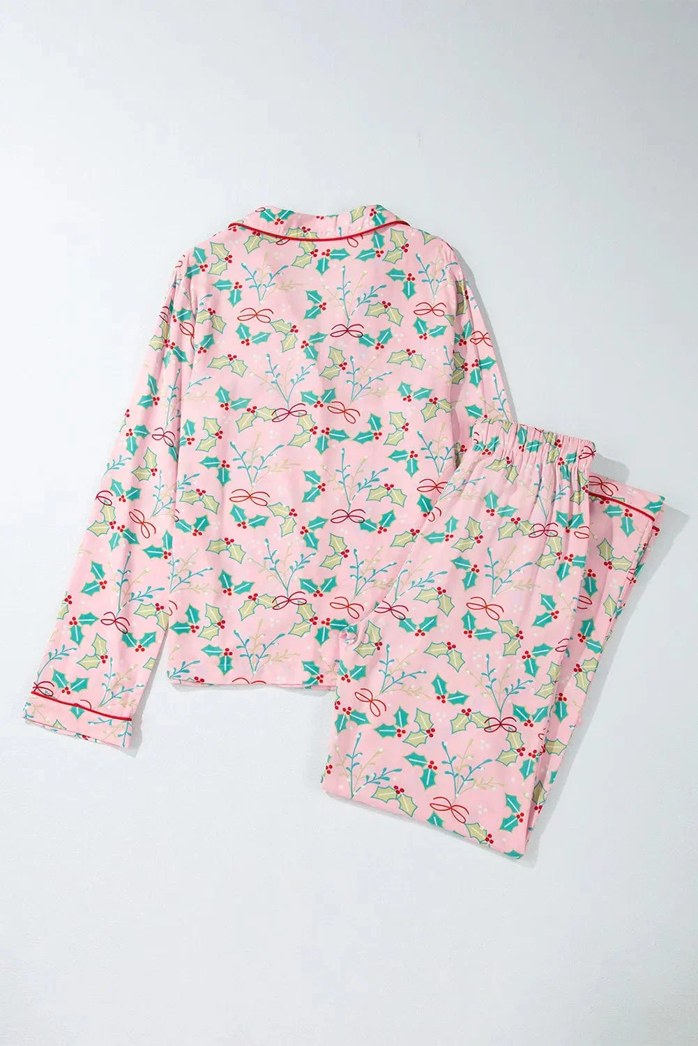 Blush Pink Printed Collared Sweater & Pants Lounge Set - Image 3