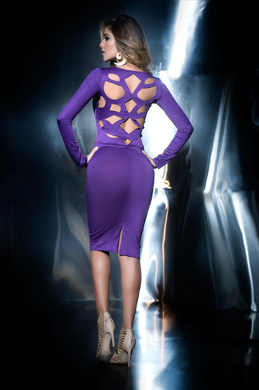 Purple Dress w/ Cut Out Back Design - Image 3