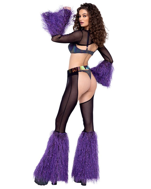 Purple Sheer Faux Fur Bell Sleeve Shrug Festival Ravewear - Image 2