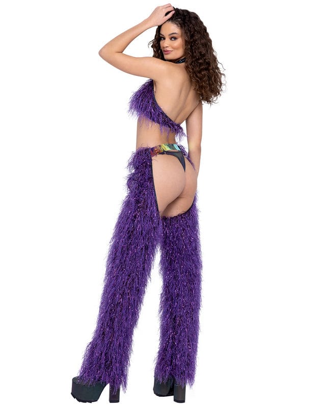 Purple Faux-Fur Halter Neck Cropped Top Festival Ravewear - Image 2