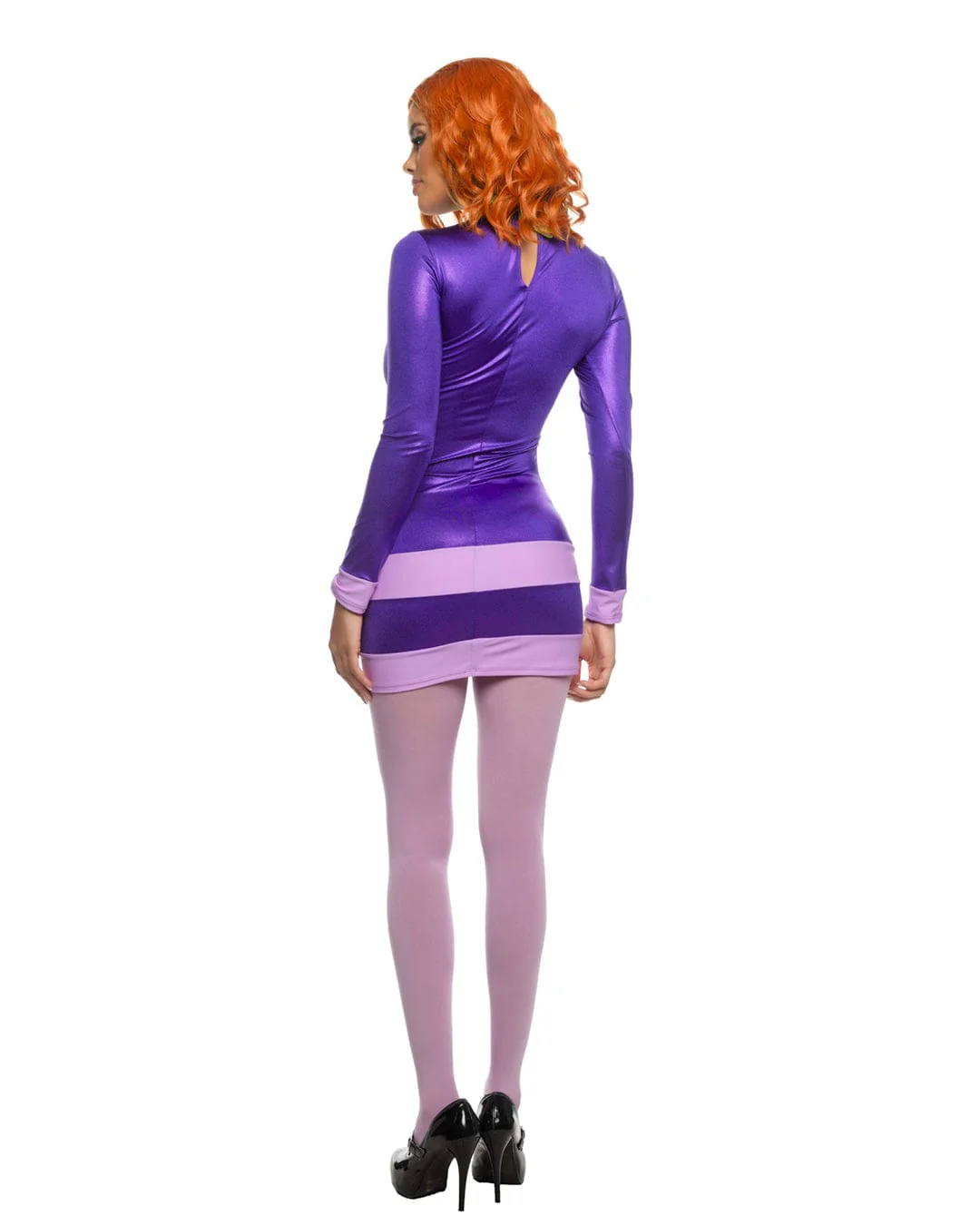 Purple Daphane Keyhole Cutout Mini Dress & Green Knit Scarf Halloween Cosplay Costume - Image 2
