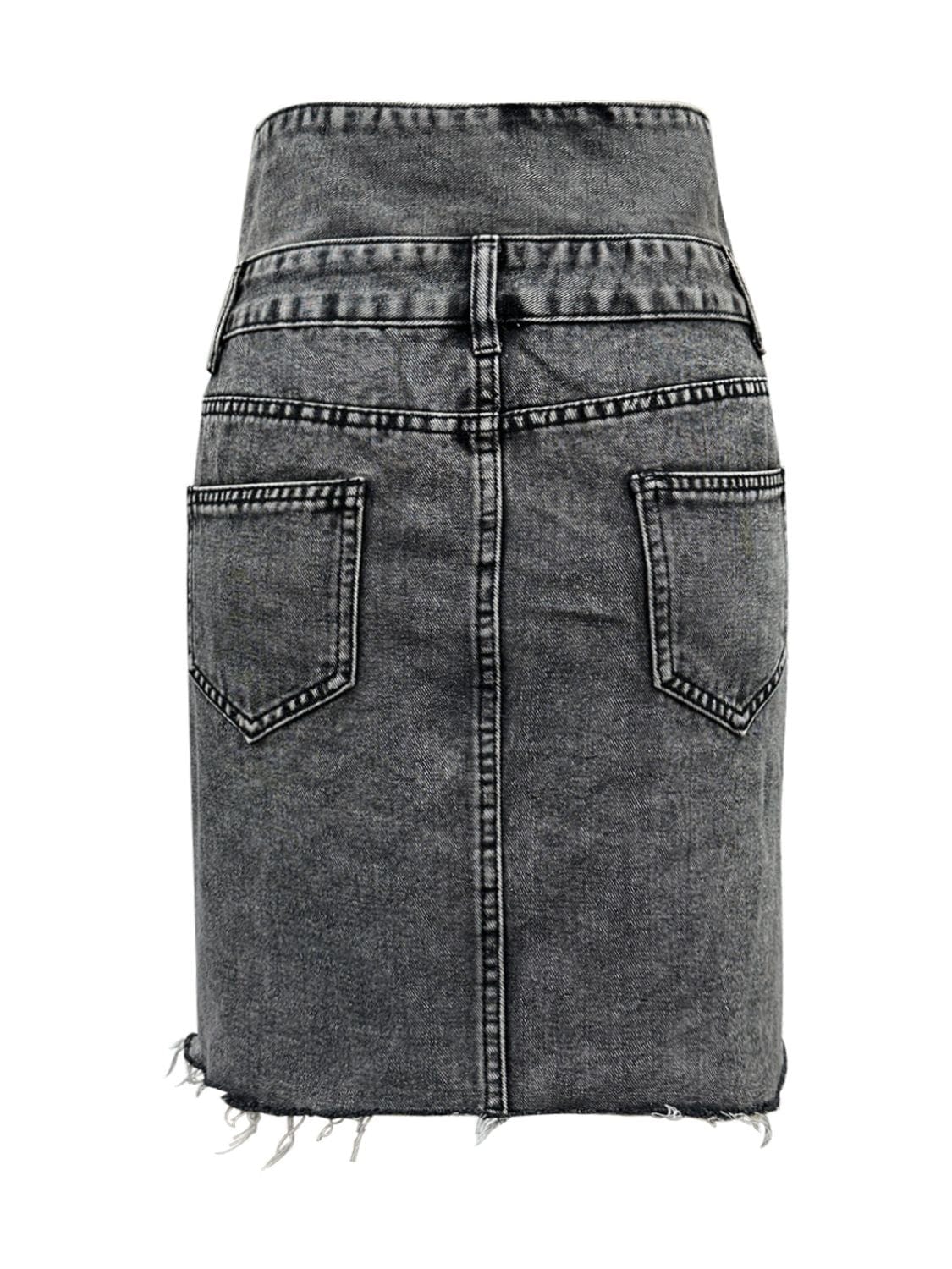 Dark Grey Raw Hem High Waist Denim Skirt - Image 3