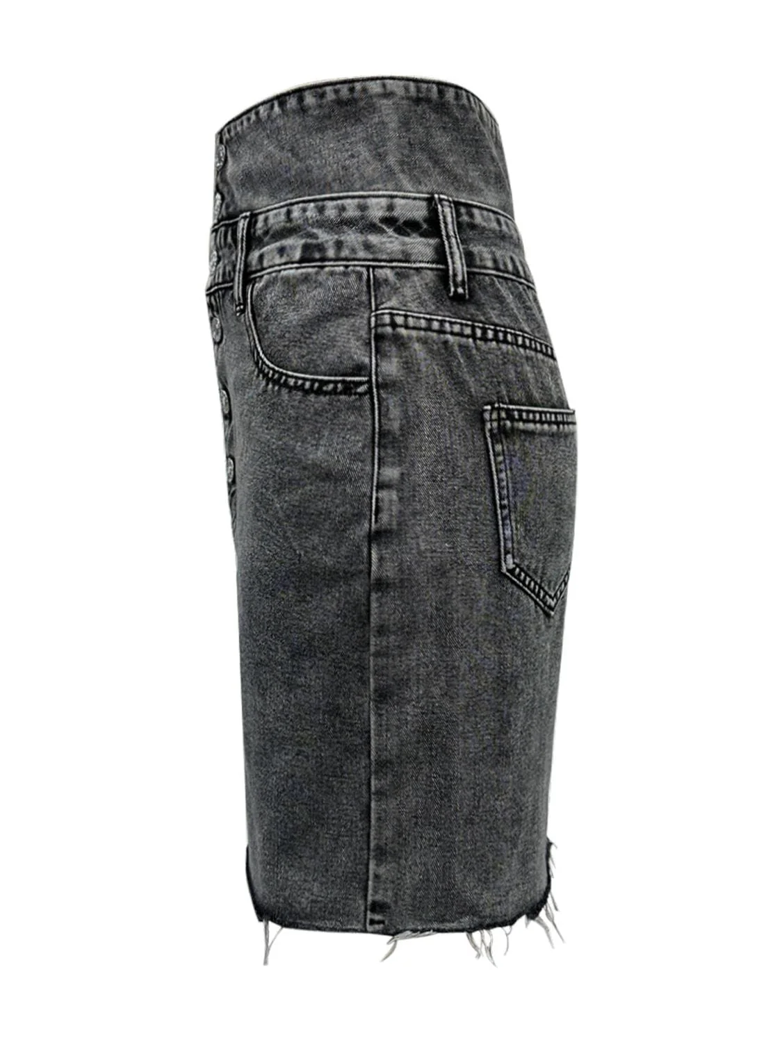 Dark Grey Raw Hem High Waist Denim Skirt - Image 4