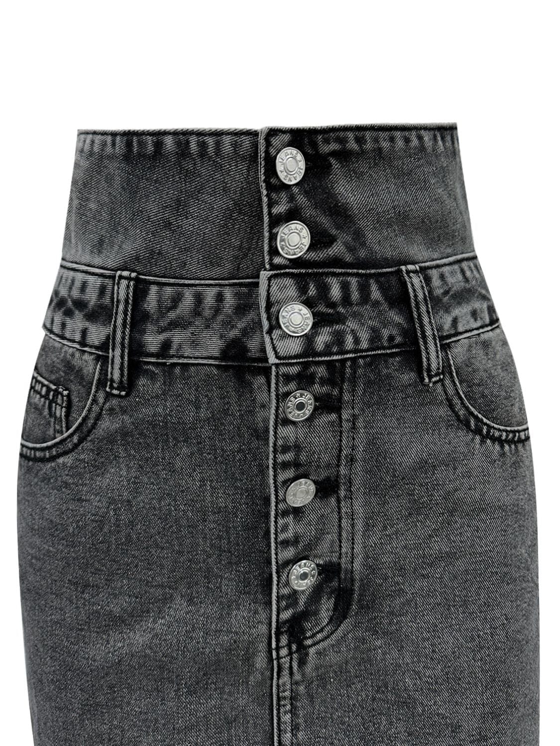 Dark Grey Raw Hem High Waist Denim Skirt - Image 5