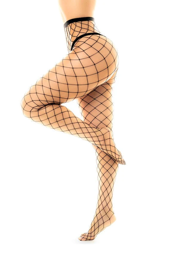 Black Fence Net High Waisted Pantyhose - Image 2