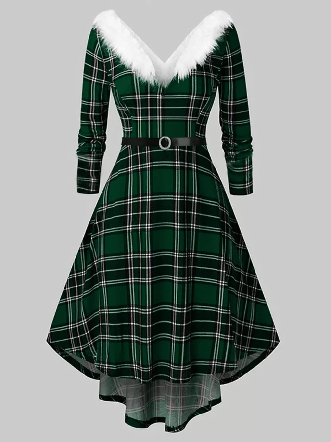 Red & White Fuzzy Trim Long Sleeve Christmas Dress (Also Plus Size) - Image 2