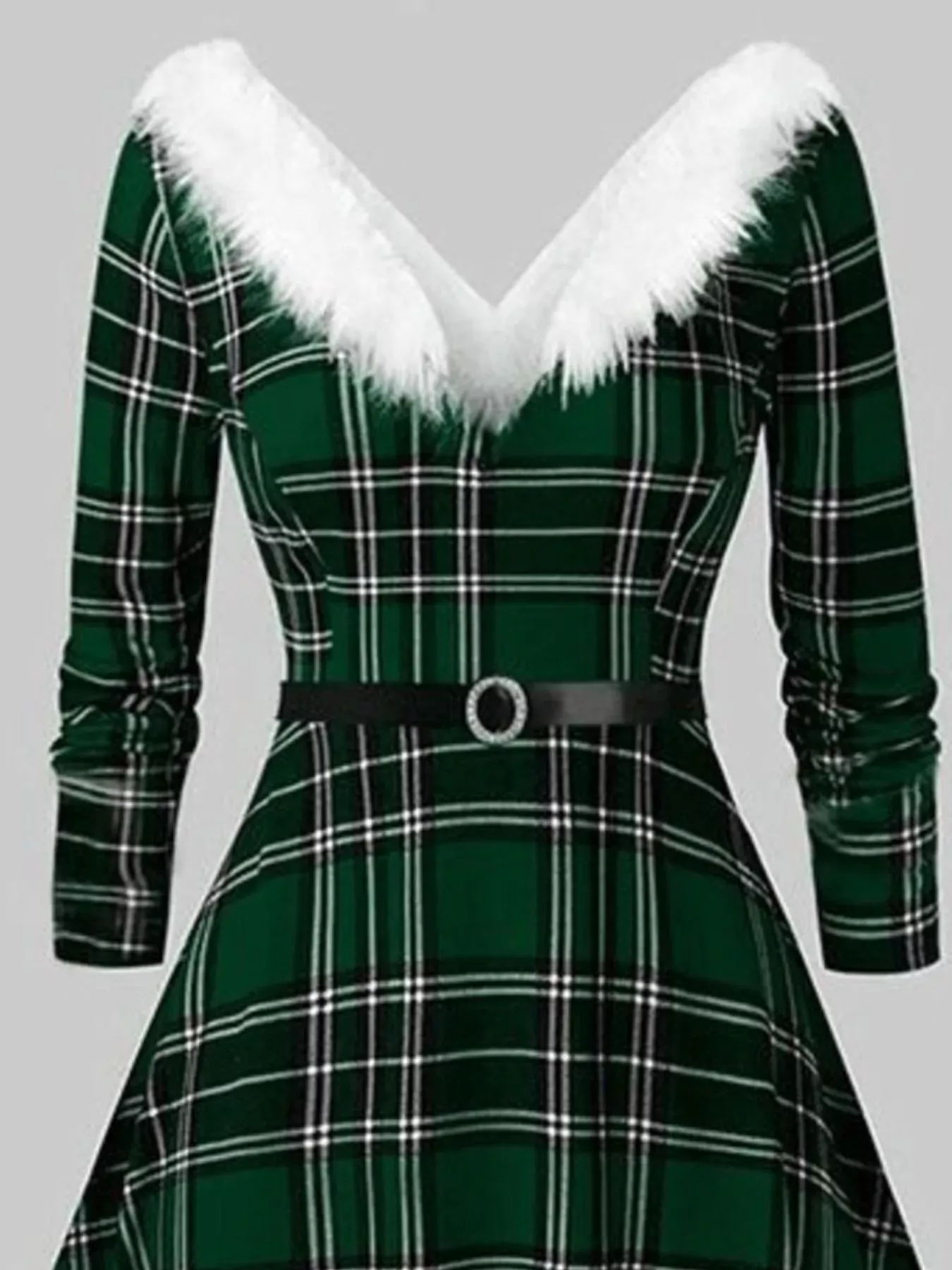 Red & White Fuzzy Trim Long Sleeve Christmas Dress (Also Plus Size) - Image 6