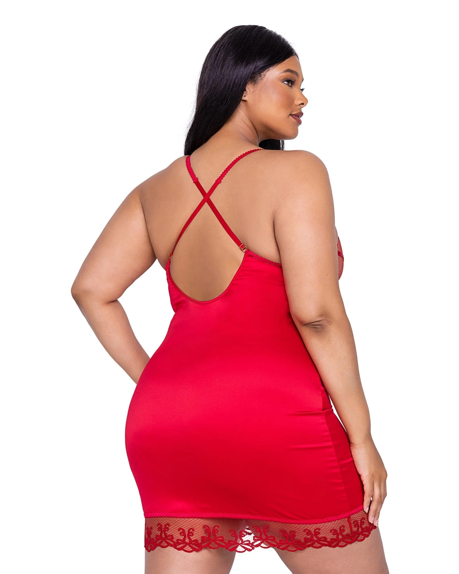Red Satin Rouge Bow Chemise Sleep Lounge Lingerie - Image 4