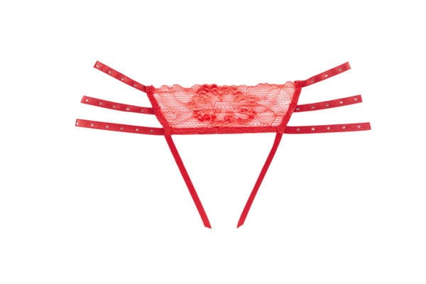 Red Triple Rhinestone Straps Nicole Open Panty Lingerie - Image 3
