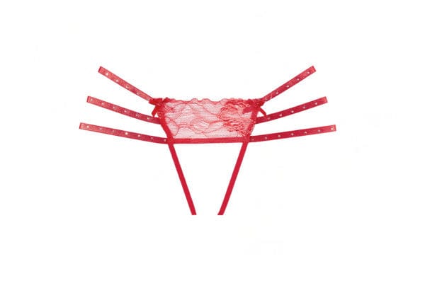 Red Triple Rhinestone Straps Nicole Open Panty Lingerie - Image 4