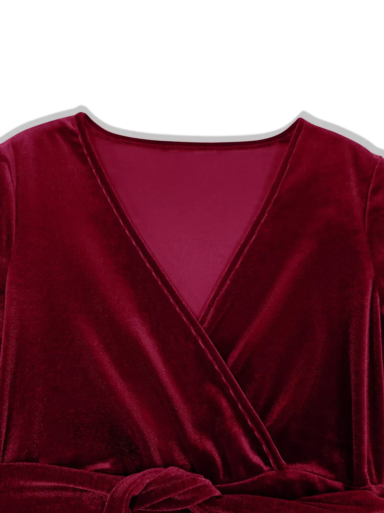Burgundy Red Velvet Wrap Surplice Maxi Dress - Image 2