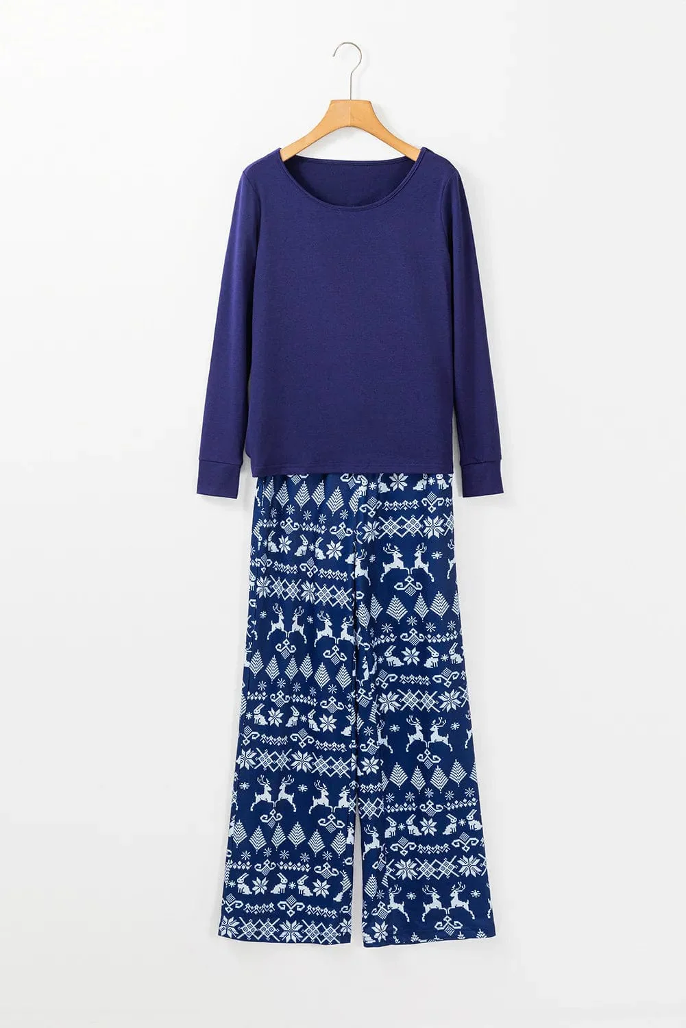 Navy Blue Round Neck Sweater & Printed Pants Loungewear - Image 2