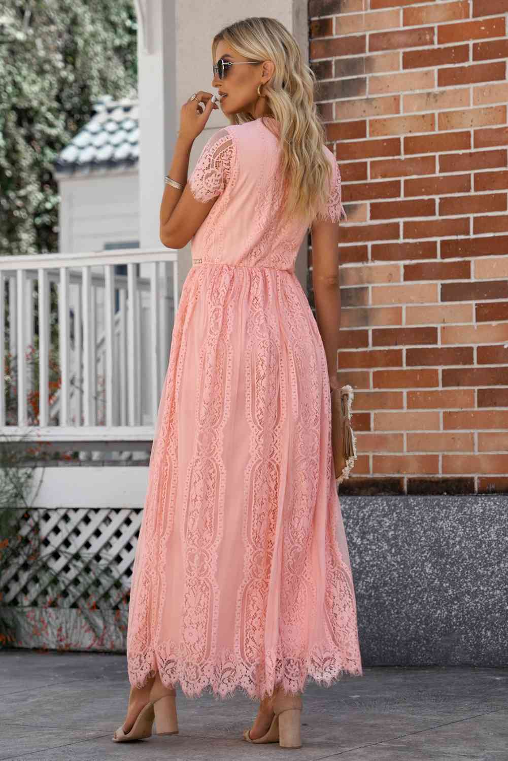 Scalloped Trim Lace Plunge Dress - Image 12
