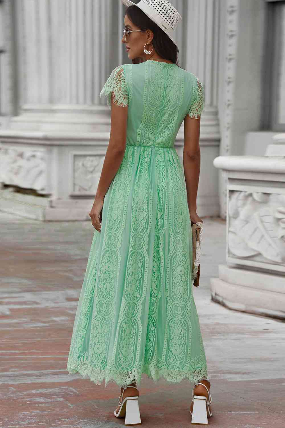 Scalloped Trim Lace Plunge Dress - Image 18