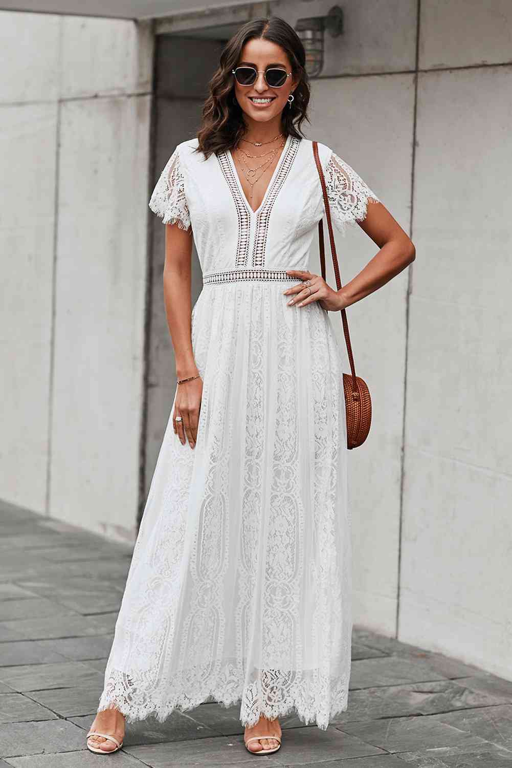 Scalloped Trim Lace Plunge Dress - Image 5