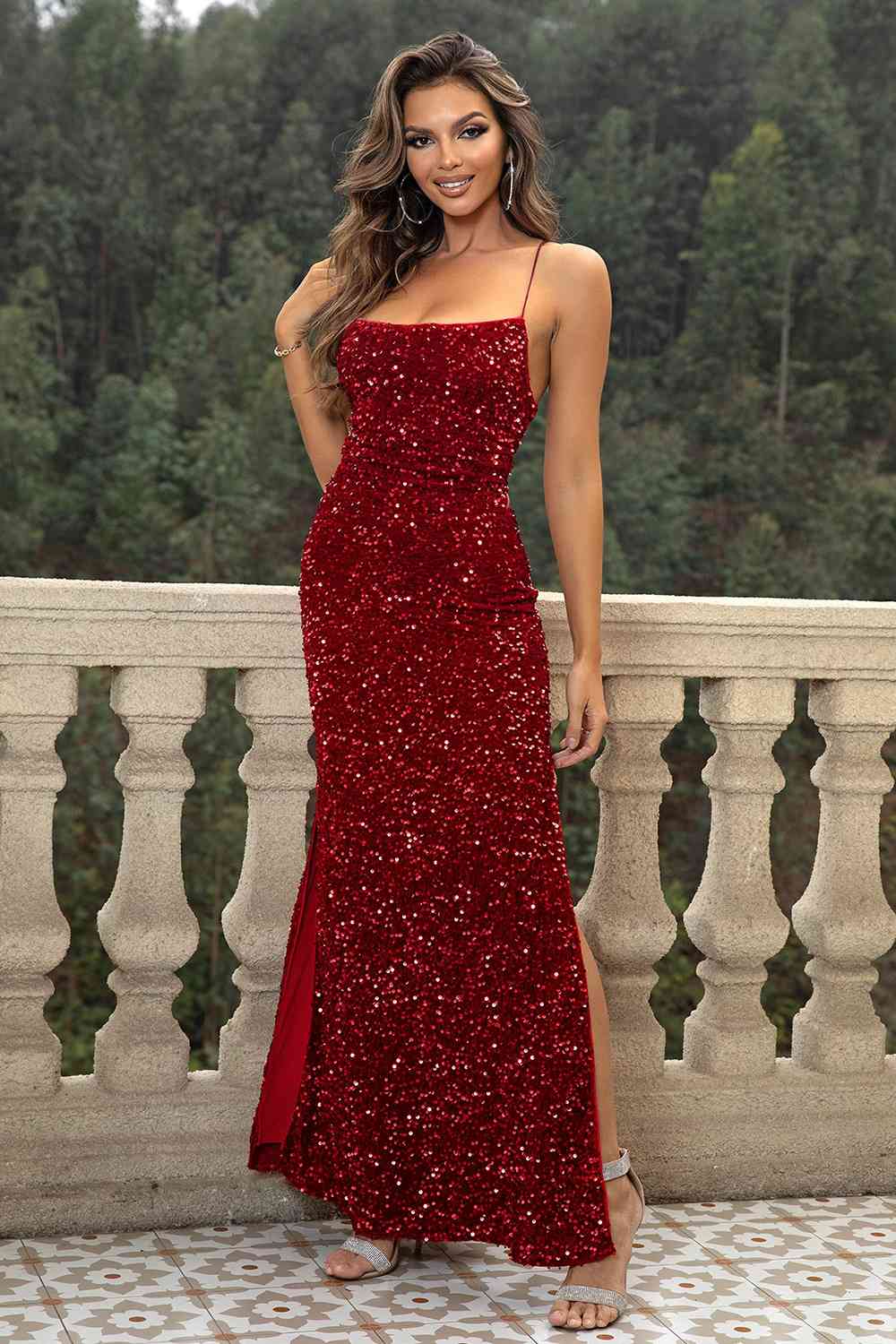 Sequin Backless Split Maxi Dress - Image 3