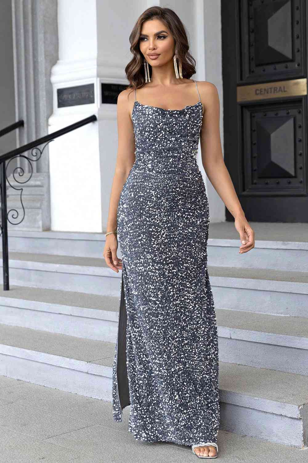 Sequin Backless Split Maxi Dress - Image 9