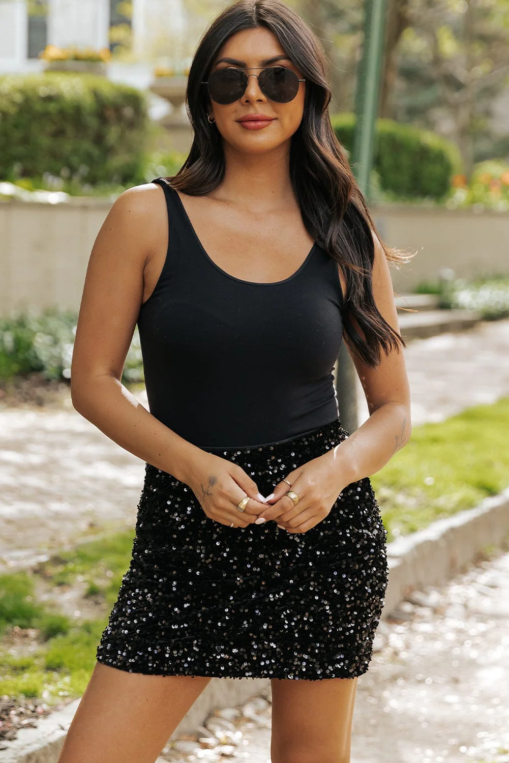 Black Sequin Opaque Mini Skirt - Image 5