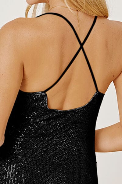 Sequin Spaghetti Strap Mini Wrap Dress - Image 10