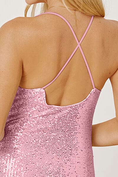 Sequin Spaghetti Strap Mini Wrap Dress - Image 14