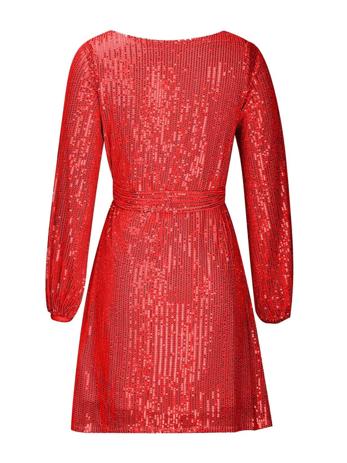 Nude Beige Sequin Tie Waist Long Sleeve Mini Party Club Dress - Image 10