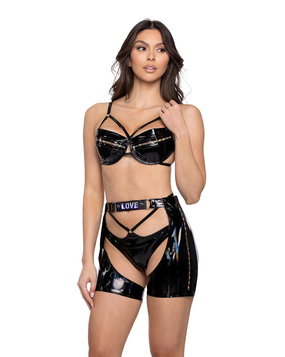 Sexy Black Pride Light Up Vinyl Chaps Rave Wear