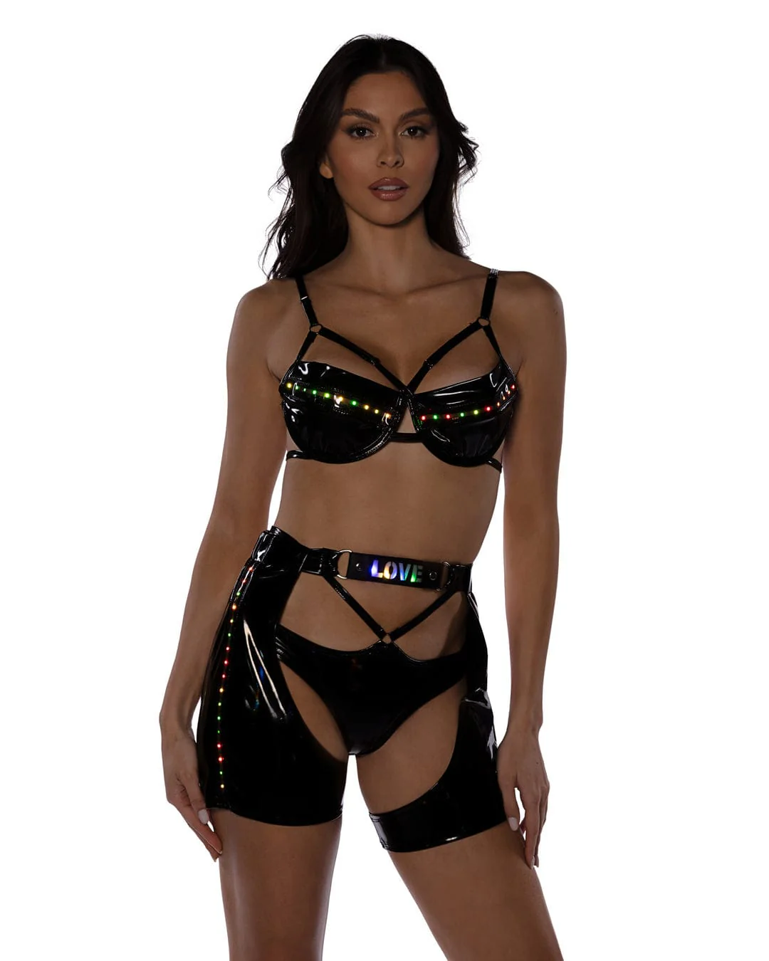 Sexy Black Pride Light Up Vinyl Chaps Rave Wear - Image 3