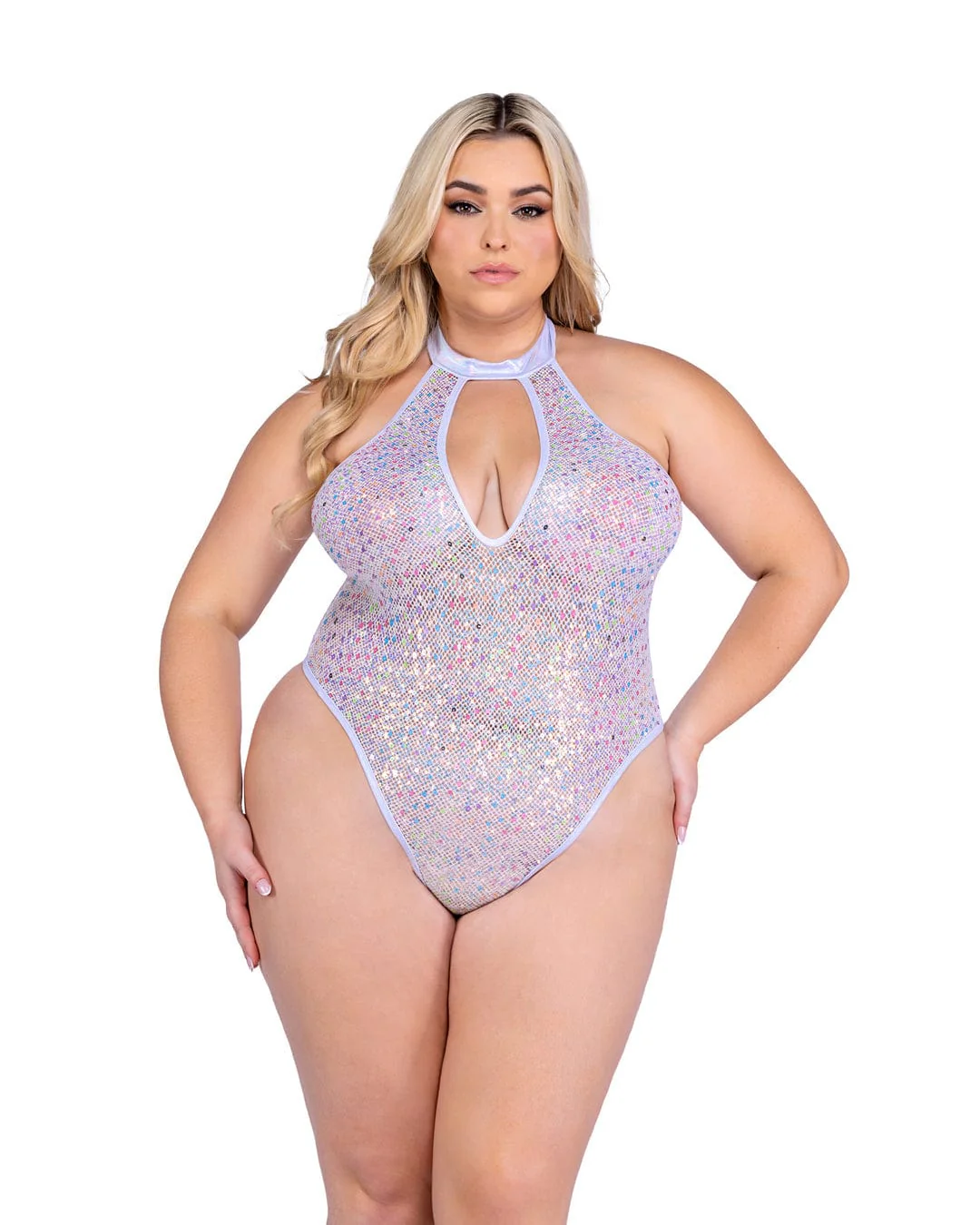 Sexy Black Sequin Fishnet Keyhole Romper - Image 8