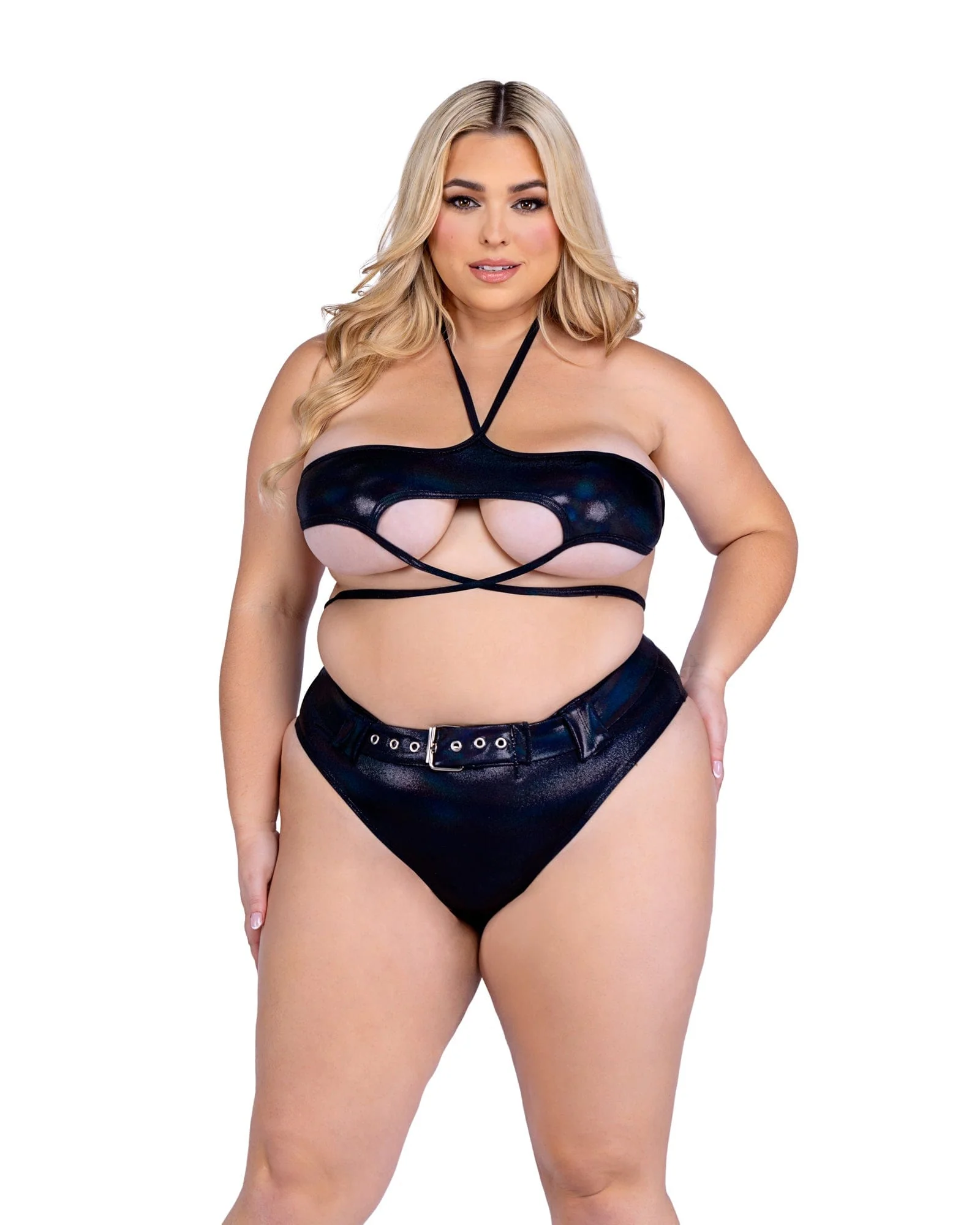 Sexy Black Shimmer Top w/ Underboob Cutout - Image 3