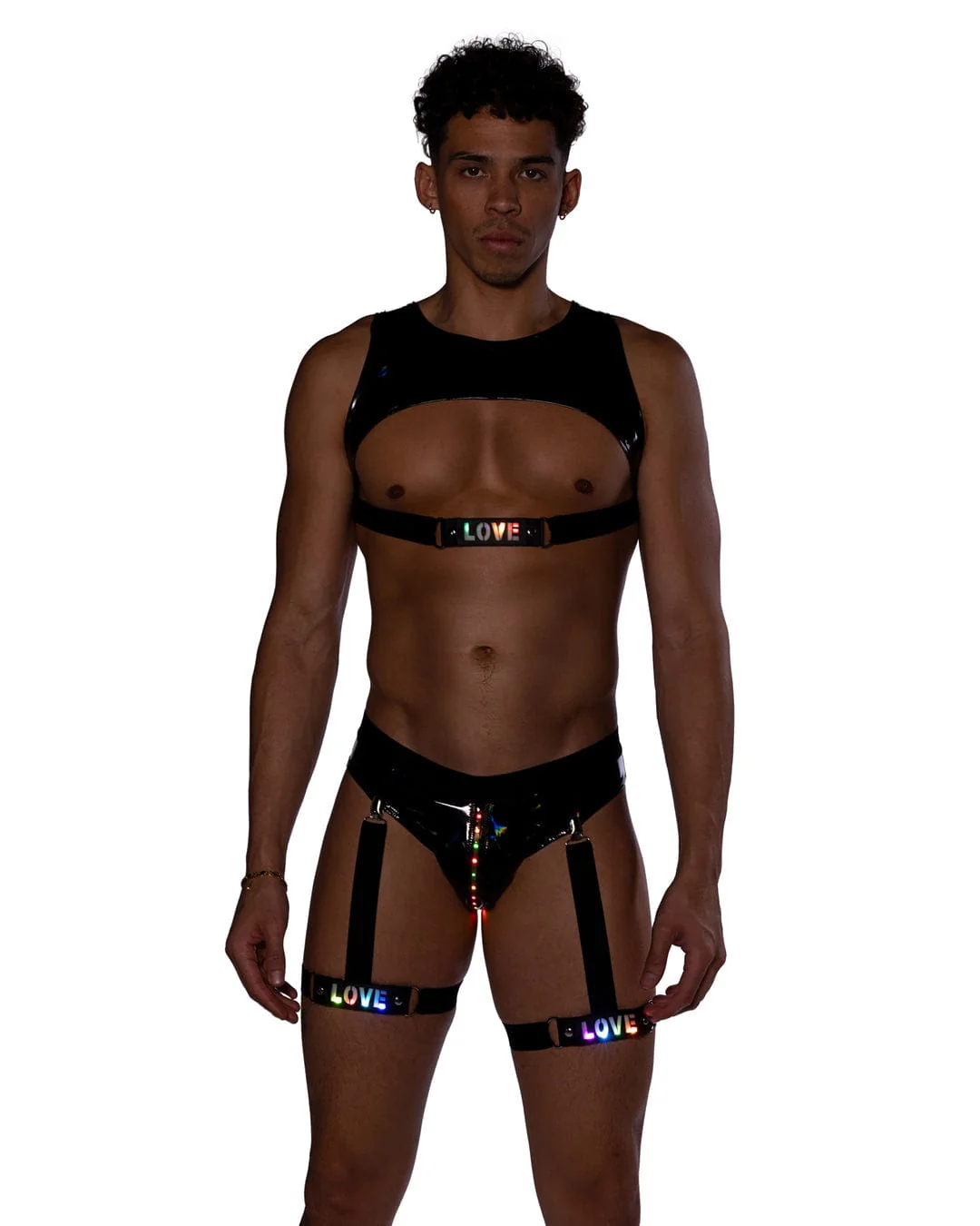 Sexy Men's Black Pride Vinyl Light-Up Shorts - Image 2