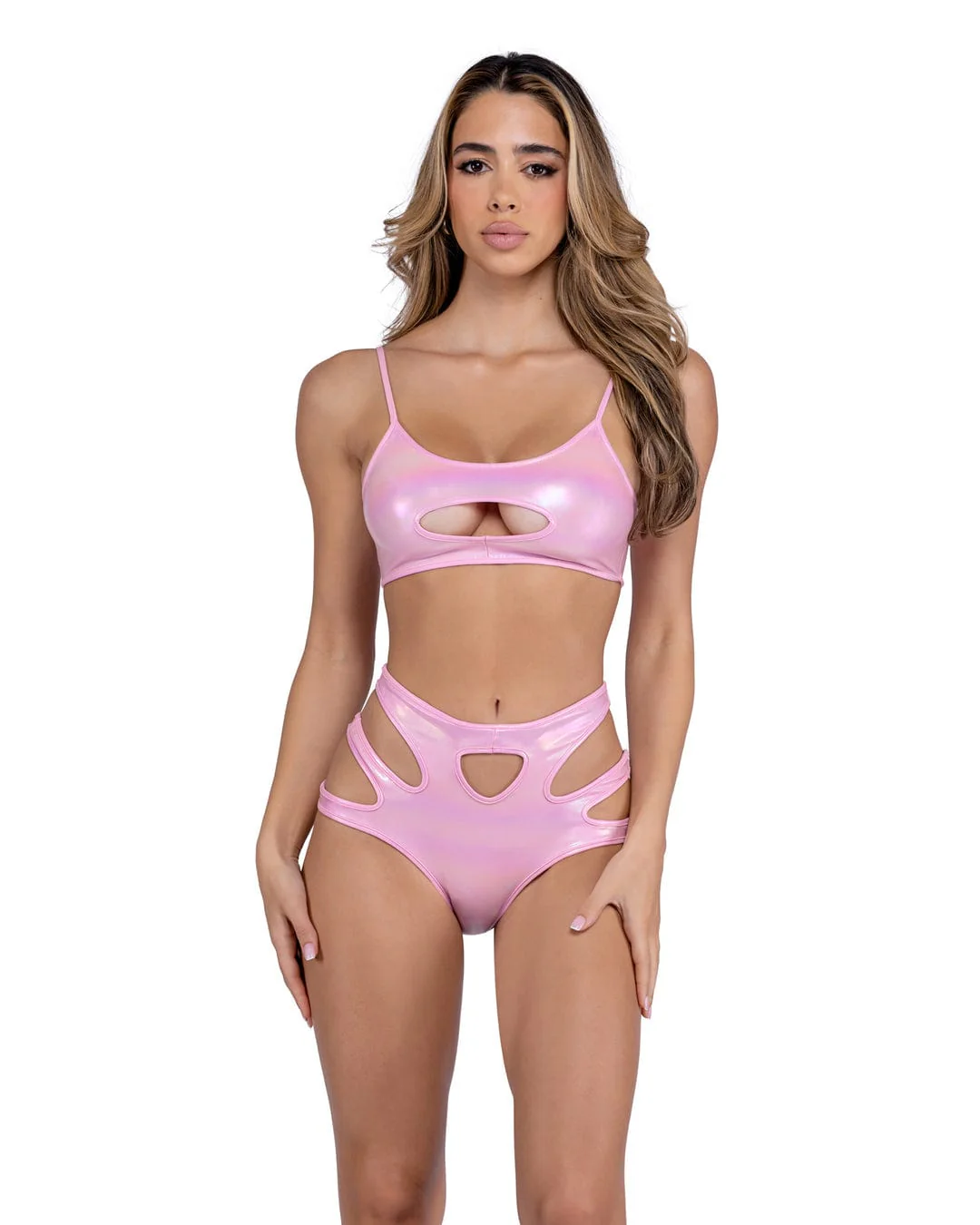 Sexy Pink Metallic Iridescent Shorts Rave Wear