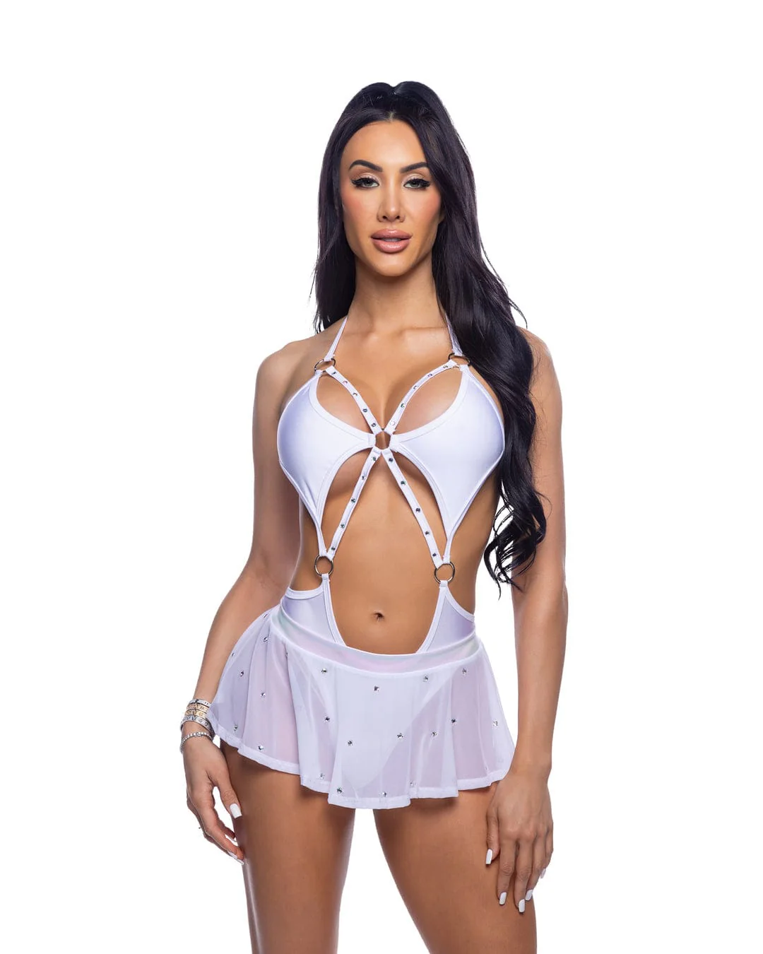 Sexy Pink Strappy Bedazzled Rhinestone Cutout Thong Romper Festival Rave Wear - Image 7