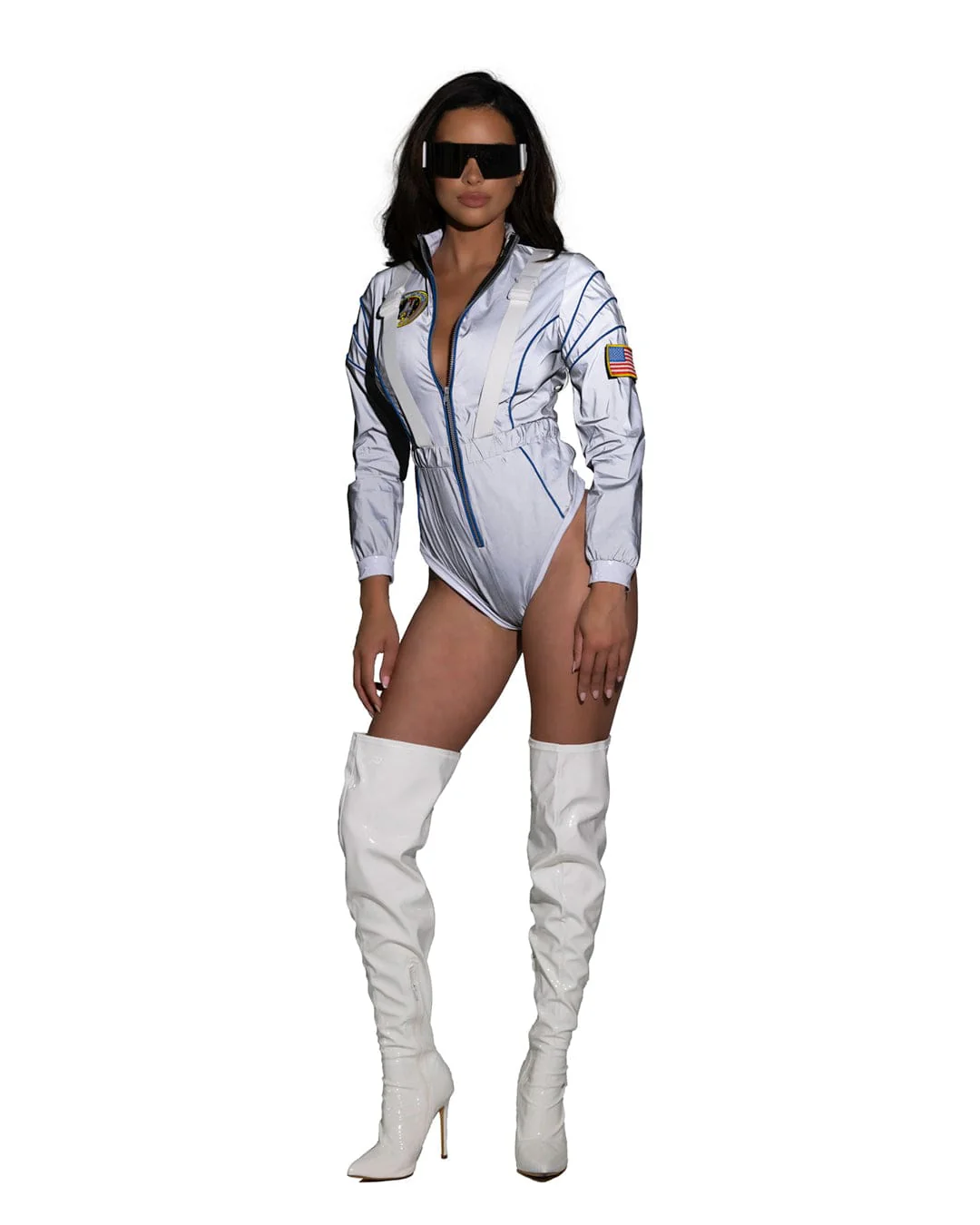 Sexy Silver Astronaut Reflective Zip-Up Long-sleeve Romper Halloween Cosplay Costume - Image 3