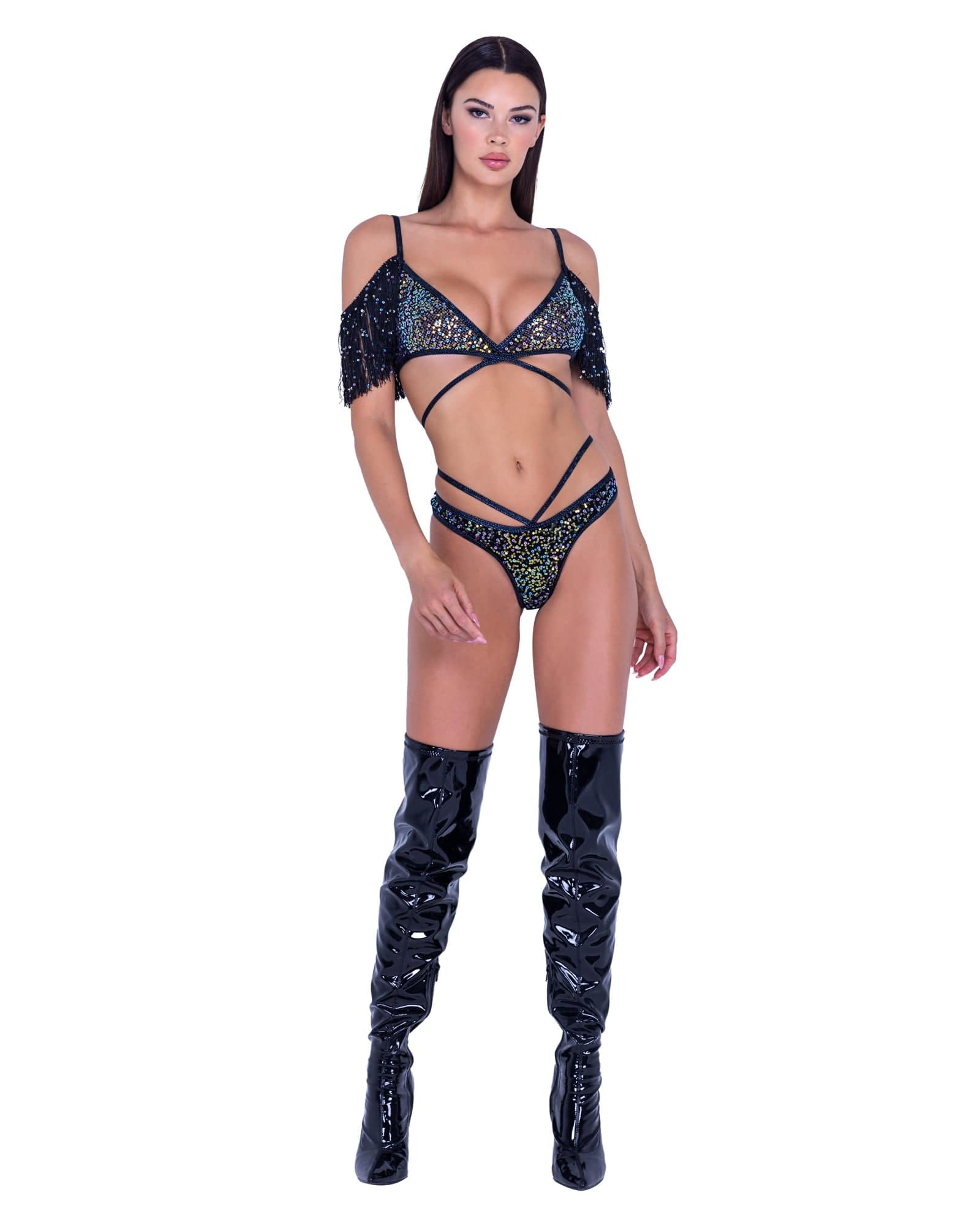 Sexy White Sequin Fishnet Top Festival Rave Wear - Image 4